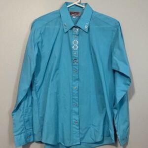 USED Woman's Wanted! Long Sleeve Button Down Western Shirt Color Blue Size Med